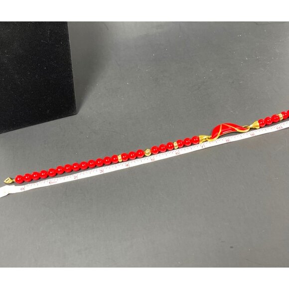 Napier Enamel Pendant Necklace Signed Red Gold Tone Bead Business Classic VTG - Picture 9 of 10